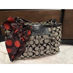 Coach Pleated Signature Stripe Tote / Gallery Tote